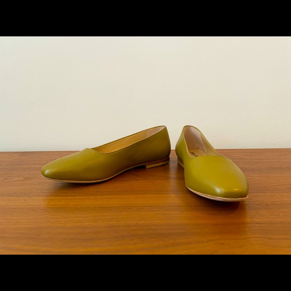 Women's Olive Green Leather Ballet Flats